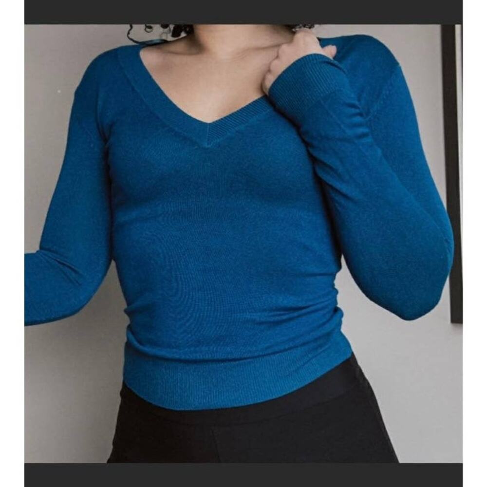 Women's Zara Top Ribbed V Neck Small